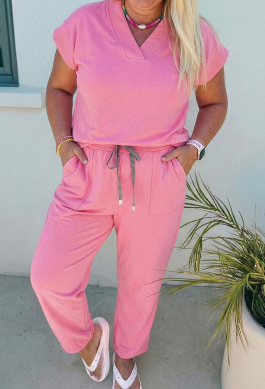 Pink V-Neck Set